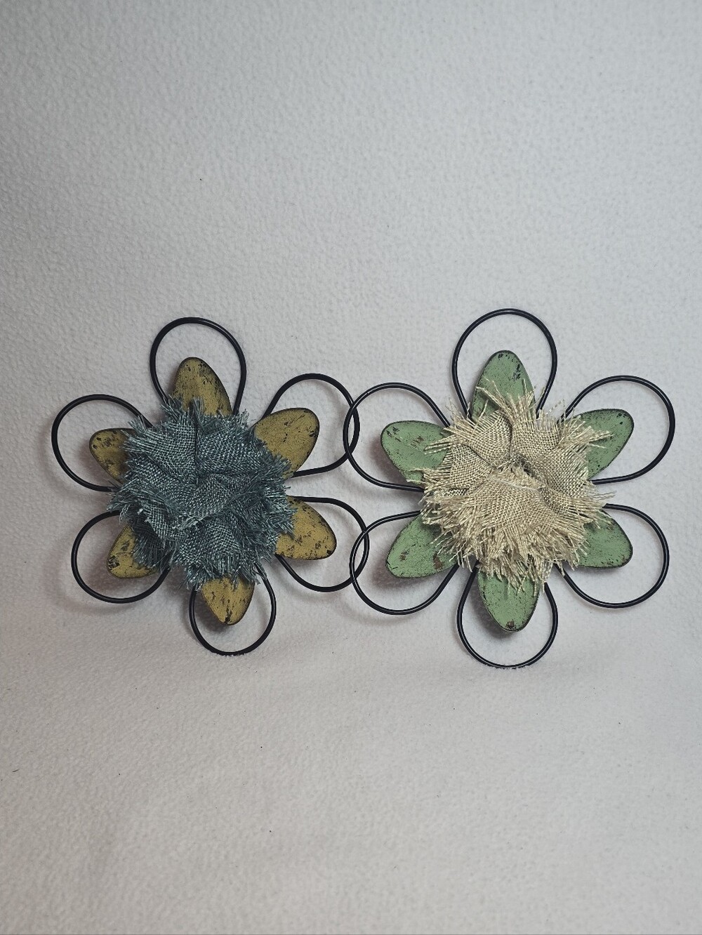 Rustic Floral Metal Wall Decor - Green and Tan